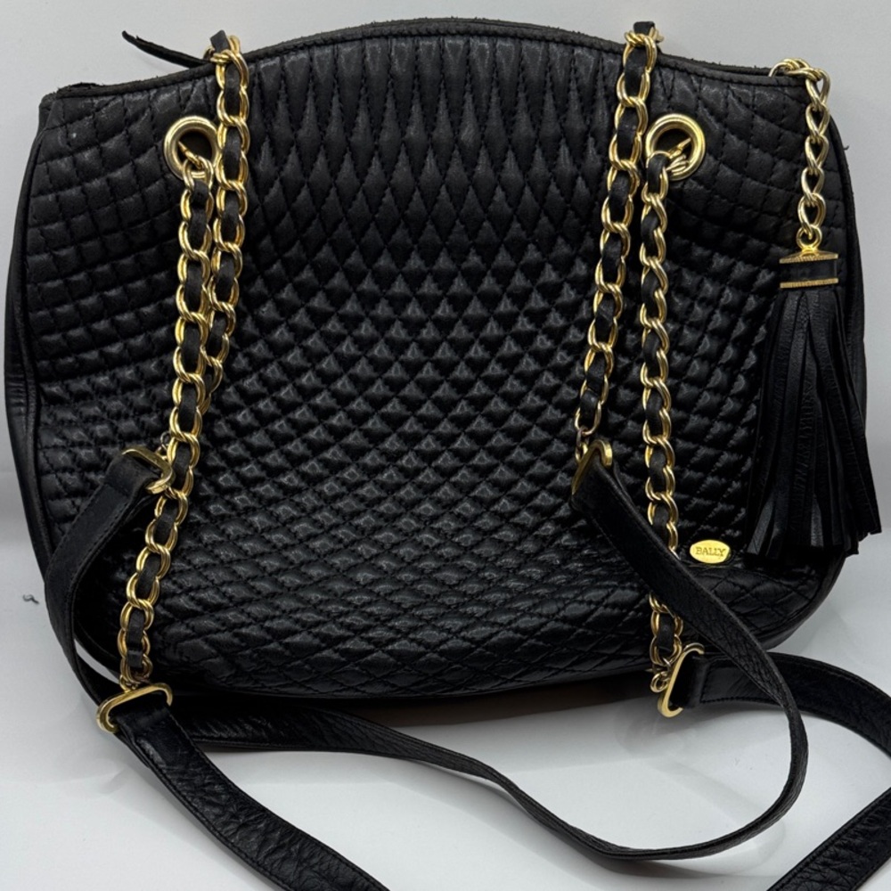Bally Black Quilted Leather Shoulder Bag with Gold Chain PURSE COCO CHIC VINTAGE